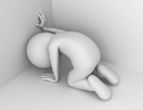 29464907 - depressed 3d man getting down on knees in corner of room