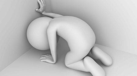 29464907 - depressed 3d man getting down on knees in corner of room